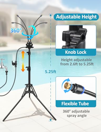 Standing Misters for Outside Patio, Adjustable Height 5.25FT Misting System for Cooling Outdoor, Portable Water Mister with 26.5FT Misting Line for Garden, Backyard,BBQ Party Pool Water Playing