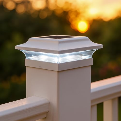 Classy Caps Imperial Solar Post Cap - Heavy-Duty Cast Aluminum - Warm/Cool Light Color Modes (White, 4.5x4.5) - color: White, size: 4.5x4.5
