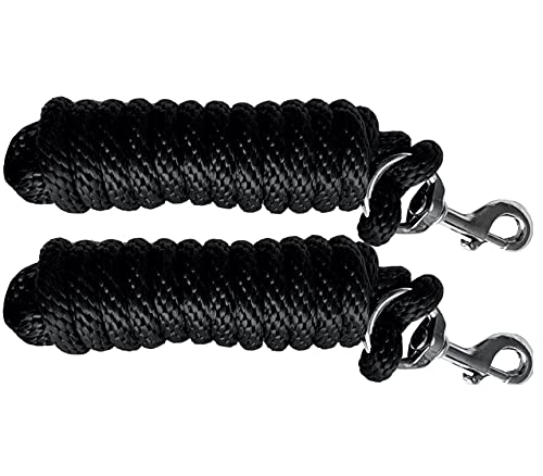 Majestic Ally Pack of 2 Solid Poly Lead Rope for Horses & Livestock – 10 Foot Long and 5/8 inch Thick - Replaceable Heavy-Duty Bolt Snap – Handmade – Soft, Broken in Feel (Black) - color: Black