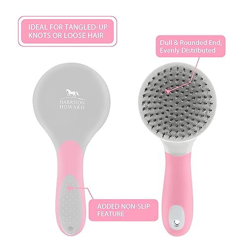 Harrison Howard Horse Mane and Tail Brush - Professional Equestrian Detangler Non-Slip Brush - Pink - color: Pink