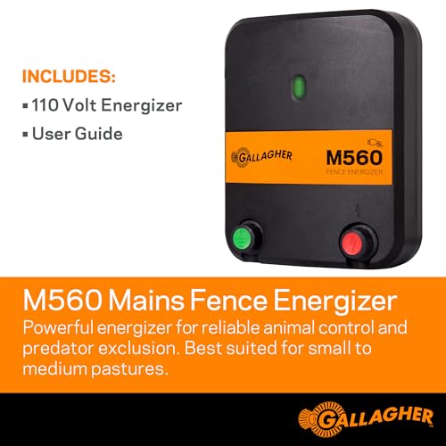 Gallagher M560 Electric Fence Charger | Powers Up to 75 Miles / 400 Acres of Clean Fence - 5.6 Joules, 110 Volt Energizer, Added Power Reserve - Unbeatable Reliability, Easy Installation