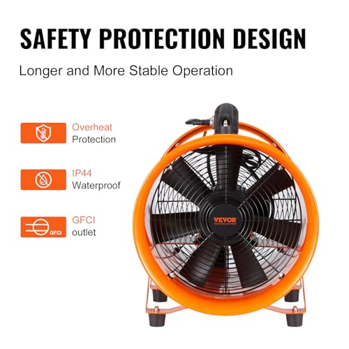 VEVOR Air Mover Blower Fan 10 Inch, 1893CFM 380W with 33ft Flexible Duct, Industrial Portable Ventilator Blower/Exhaust - size: 10in-33ft