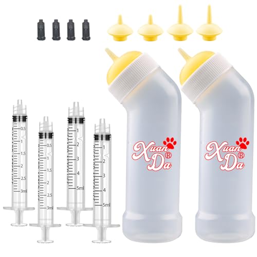 Kitten Nursing Nipple with Syringe, Wide Mouth Angled Puppy Feeding Bottles, with Ventilation Valve Resistant Tearing for Puppies, Kittens, Rabbit, Small Wildlife (S Nipple,Yellow) - color: Yellow, size: Model 1