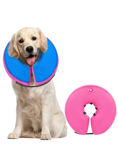 MIDOG Inflatable Dog Cone, Donut Recovery Collar After Surgery, Large+ | Soft inflatable donut e-collar; stops licking after surgery; pet eats & sees normally; neck 11-14 in (L+); not for chewers - color: PinkBlue, size: Large+ (Neck:11"-14")