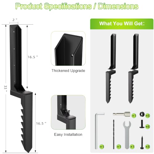 2 Pcs Fence Post Repair Kit, Heavy-Duty Fence Post Anchor Ground Stakes, Thickened Stabilizer for Repairing Tilted or Broken Wooden Posts (2) | STURDY and STABLE