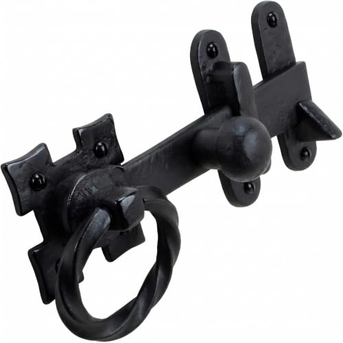 Renovators Supply Manufacturing Door Lock Latch 7 in. Black Wrought Iron Gate Latch Garage Barn Door Lock with Mounting Hardware - color: Black 7", size: Pack of 1