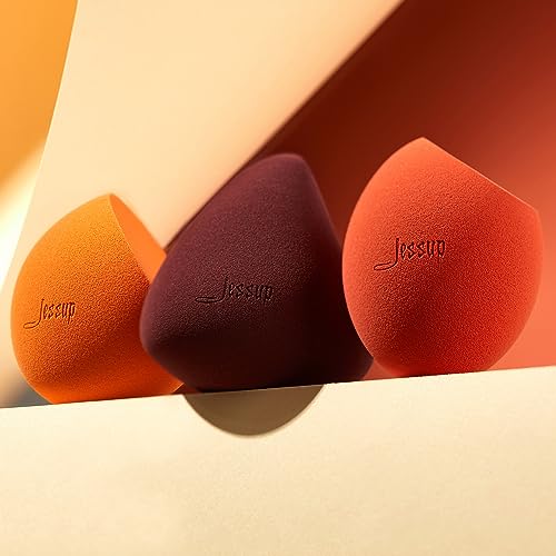 Jessup 3 Makeup Sponge Set, Soft Reusable Foundation Blending Sponge SP013 | Latex-Free, Minimal Product Waste, Seamless Foundation Coverage, Flat Edge for Concealer, Contour, Powder and Natural Makeup - color: A.3-pcs Set