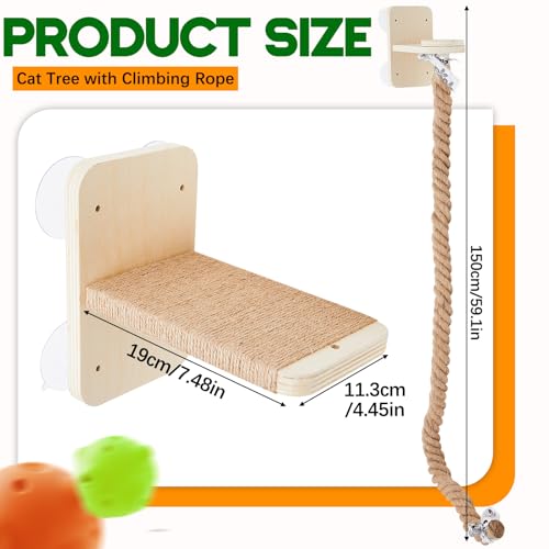 Weysat Cat Climbing Rope 2 Pcs Window Perch with 59.1 Inch Climbing Rope Wall Mounted Cat Tree Tower Toy with Scratching Post Kitten Ladder Jumping Platform Wall Steps for Playing and Rest