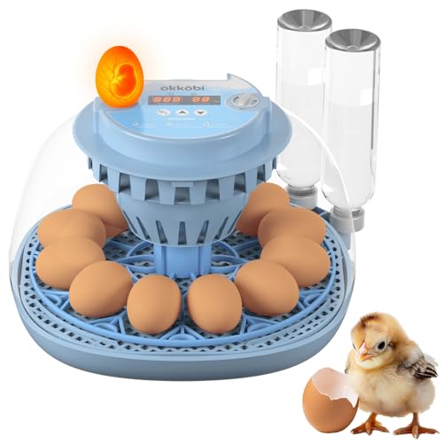 12 Egg Incubator with Automatic Egg Turning and Humidity Control – Egg Incubators for Hatching Eggs – Egg Candler, Water Bottle Refill, Air Vent, 360° View – Incubadora de Huevos de Gallina