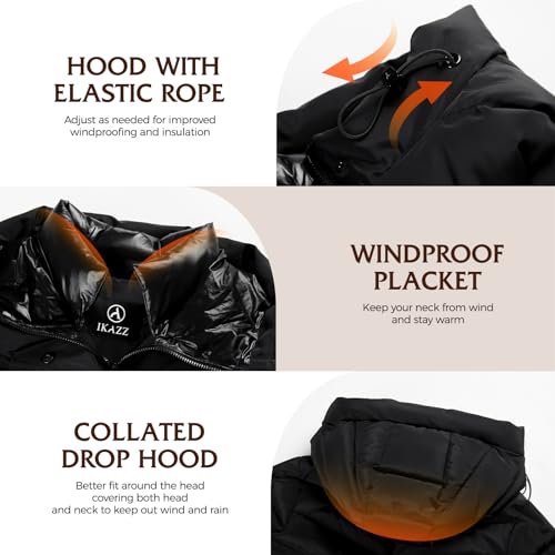 IKAZZ Women's Winter Coats, Thickened Warm Insulated Vegan Down Long Parka Jacket with Hood - color: Black, size: X-Large