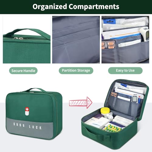 First Aid Bag Empty, Multifunction Emergency Medicine Storage Bag for Outdoor Camping Hiking Travel Emergency (Green)
