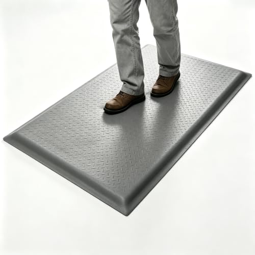 3 x 5 FT Anti Fatigue Mats 15/16 Inch Thick Sponge Ergonomic Mat | Diamond Grid Stable Standing Mat Construction Site Mechanic Booth Cashier Reception Gray Foam Core Comfort Extended Floor Mat - size: 59.9"L x 36.2"W x 0.9"Th