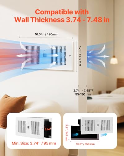 VEVOR Room to Room Fan, Intake & Exhaust Dual Airflow Through-the-Wall Fan with Remote & Temperature Control, 300 CFM 10-Speed Ventilation Quiet In-Wall Vent for Living, Laundry Room Indoor - size: 5.8 inch x 13.8 inch, 300 CFM