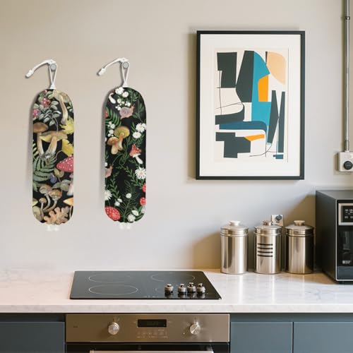 2Pcs Mushroom Plastic Bag Holder, Wall Mount Grocery Bag Holder | Summer Leaves Plastic Bag Holder, Reusable Grocery Bag Storage Dispenser, Farmhouse Kitchen Home Decor - color: Mushroom 02