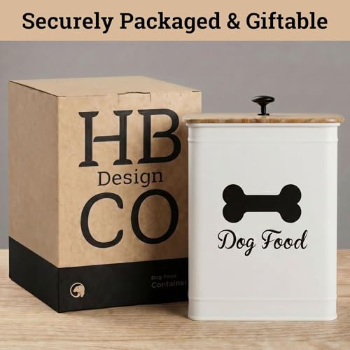 Metal Dog Food Container 5-7lb, 25 Cup w/ Airtight Bamboo Lid, Metal Handle | Pet Jar For Dogs up to 50lbs, Airtight Bamboo Lid, Sturdy Comfortable Metal Handle, Powder Coated Iron, Kibble Storage Bin - color: White: Bone