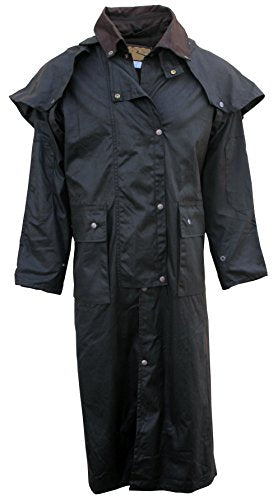 Foxfire Men's Long Oilskin Western Australian Waterproof Duster Coat, Raincoat Oil Cloth Cotton - color: Brown, size: X-Small