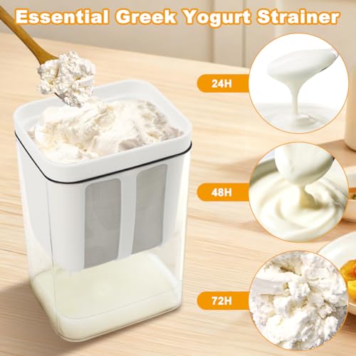 Greek Yogurt Strainer with Lid 1100ML(1.16Quarts) Yogurt Strainer Separator Multi Yoghurts Maker Strainers with Fine Mesh Bag Fits Nut Milk,Juice(white)