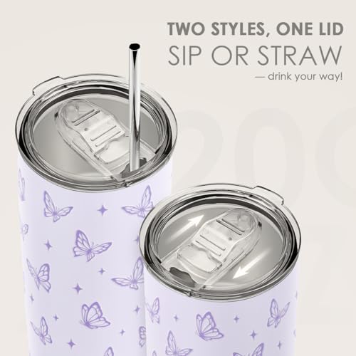 SANDJEST Butterfly Tumbler 20oz, Stainless Steel Travel Cup with Lid, Insulated Coffee Mug, Butterfly Gifts for Women Girls Friends Sisters on Birthday Christmas - color: Butterfly 1