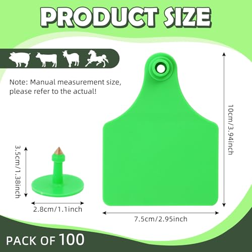 Blank Cattle Ear Tags 100PCS TPU Oversize 4.1x3 Inch Livestock Tags | Identification Tags for Cows Calves Cattle Goats Sheep Pigs Hog Fade Resistant Farm Animal Management (Green) - style: Green