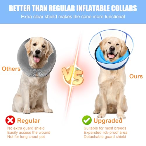 2-in-1 Soft Inflatable Dog Cone Collar Alternative,Dog Collar After Surgery | Dog Cone Collar With Enhanced Anti-Licking Guard Shield,Adjustable Recovery Cones for Large Medium Dogs and Cats,Blue L - color: Blue, size: L(Neck Girth:15"-17.5")