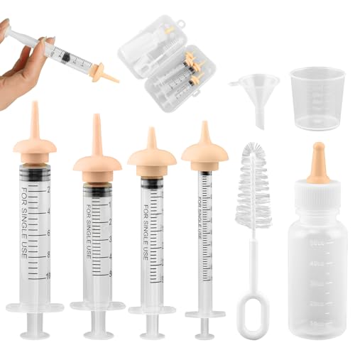 Pet Nursing Kit, Silicone Pet Feeding Bottles Set with Nursing Nipples & Formula Dispenser & Liquid Syringes, for Newborn Kittens, Puppies, Squirrels, and Other Small Animals