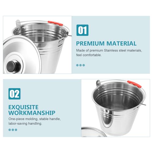 Toddmomy Household Water Bucket with Lid 8.85 Inch Multi-Purpose Milk Pail for Home Kitchen Bar and Ranch Use