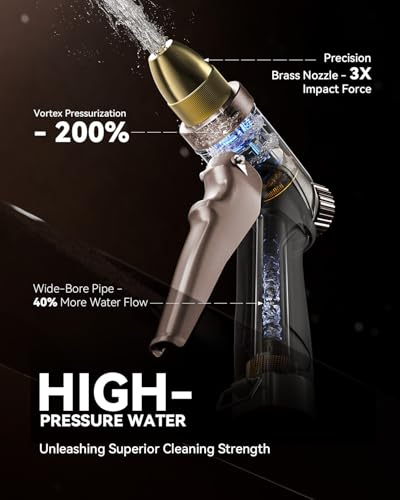 RAINPOINT Garden Hose Nozzle, 100% Heavy Duty Metal Hose Sprayer, High Pressure Water Hose Nozzle with Adjustable Spray Patterns and Flow Control for Watering Plants, Car Washing, Pet Washing, Brown - color: Brown