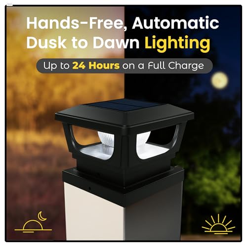 Brighticonic Solar Post Cap Lights Outdoor for 4x4, 3x3 – Auto On/Off Post Lights Solar Powered - Easy Install, IP65 Waterproof Deck & Fence Lights – Long Lasting Battery – 120 Lumen, WarmWhite - 2pck - color: BLK - WARMWHT-2