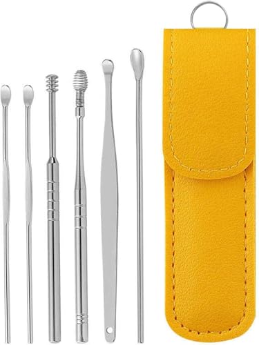 6 Pcs Ear Wax Removal Kit,Ear Cleaner: Speetop Mini Portable Ear Pick | Ear Scope with Stainless Steel 360° Spiral Ear Massage Cleaning Tool for Adults Kids - Ear Wax Remover with Storage Box - color: Yellow