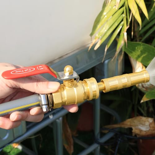 Adjustable High Pressure Brass Garden Hose Nozzle - Large Flow Long Handle Ball Valve, 3/4 GHT Fitting for Car Washing, Garden Watering & Floor Cleaning - color: Sprinkler+Nozzle+Valve C