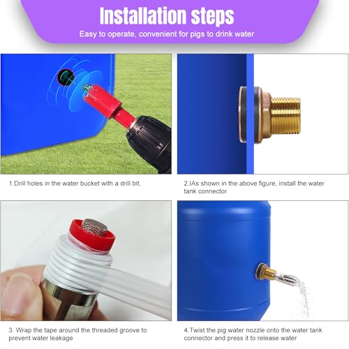 2PCS Pig Waterer Pig Water Nipple for Barrel Kit Automatic Pig Drinker Drinking System Stainless Steel Hog Water Feeder with Brass Water Tank Connectors Kit for Pig (Copper, 4 BS Pig Waterer) - size: 4 BS Pig Waterer