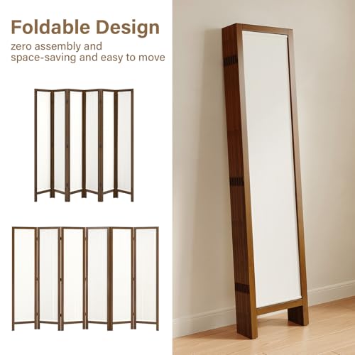 Linen Room Divider Privacy Screen, Foldable Wood Frame Partition Room Dividers with Removable Linen Fabric Curtain, Room Divider Panel, Zero Assembly for Home, Office, or Studio Brown 6 Panel - color: Brown