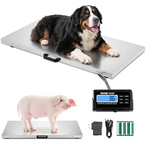 VEVOR 1100Lbs x 0.2Lbs Digital Livestock Scale Large Pet Vet Scale Stainless Steel Platform Electronic Postal Shipping Scale Heavy Duty Large Dog Hog Sheep Goat Pig Sheep Scal - style: 1100Lbs
