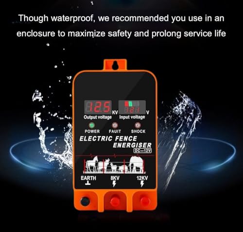 Electric Fence Energizer, 5.5 Joules 200 Acres Electric Fence Charger, AC & DC Power Supply, Output 8KV 12KV for Cattle Cow Horse Goat Pig Livestock, with Alarm and Remote
