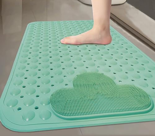 Bath and Shower Safety Mats with Foot Massage,Large Foot Scrubber Mat in Shower,Non Slip with Suction Cups for Bathroom Stall and Tub Floor,Foot Clean and Massage Feet Without Bending Over (Green) - color: Green