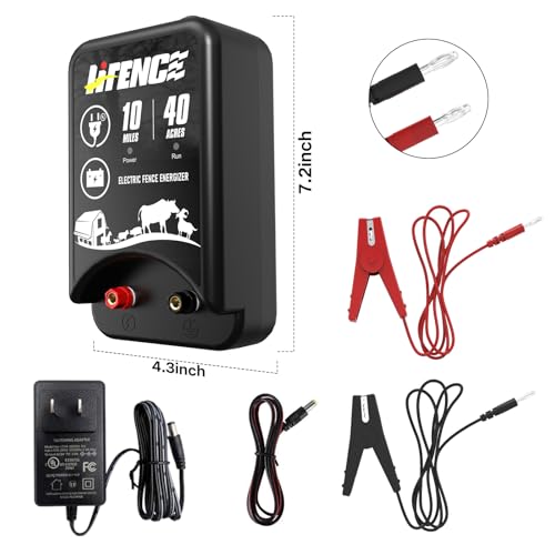 AC/DC 2-in-1 Power Supply, Electric Fence Energizer for 10 Mile Preventing Wild Animal Intrusion, 40 Acre Coverage, 12V Input, 12KV 2 Joule Output, Deter Predators, Contain Cattle, Cow and Livestock - color: BLACK-Base Model