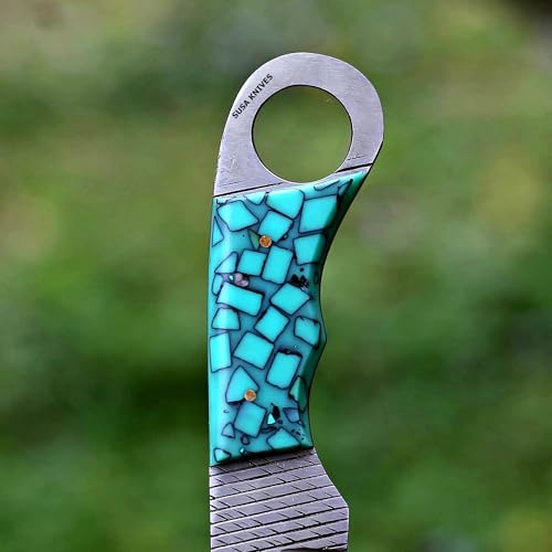 Custom Handmade 7'' fixed blade hoof rasp knife/Cow boy knife/Damascus steel Bull cutter cowboy knives with pancake leather sheath (SUSA 110) - color: SUSA 110