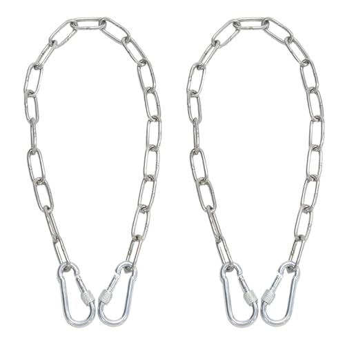 Pine & Linen 2pcs Silver 20inch Durable Gate Chains Lock,Stainless Steel Chain Link with Carabiner Easy to Adjust Barn Chain,Metal Gate Latch Chains for Outdoor Fence/Livestock