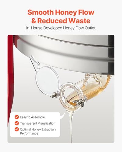 VEVOR Electric Honey Extractor, 6 Frame Honey Extractor with Transparent Lid, 140W Stainless Steel Honeycomb Drum Spinner, Height Adjustable, Honeycomb Extraction Equipment for Beekeeping - style: 6 Frame