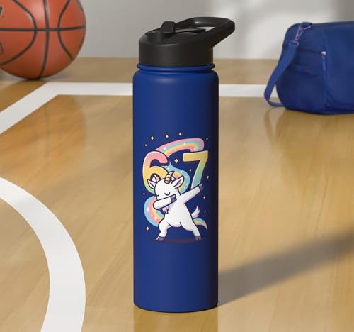 Magical Rainbow Dabbing Goat Funny Six Seven Meme Kids Teens Stainless Steel Insulated Water Bottle - color: Royal Blue