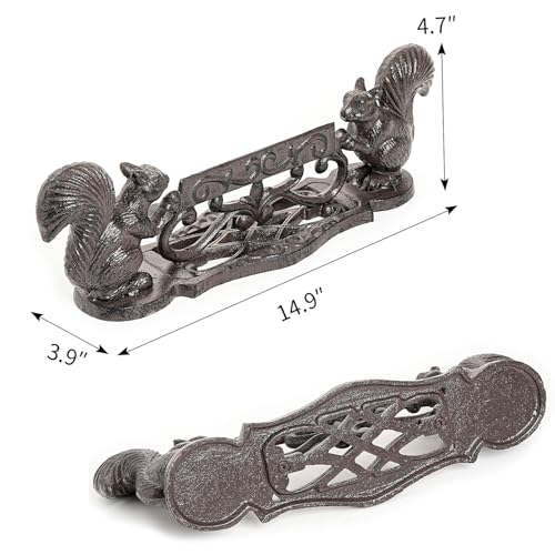 Sungmor Cast Iron Boot Scraper, Rustic Black Squirrel Boot Cleaner | Garden Front Door Entrance Shoe Scrubber Mat, Farmhouse Outdoor Patio Decorative Mud Cleaner