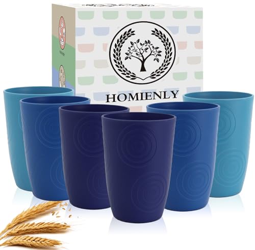 Homienly Wheat Straw Cups 16oz,Unbreakable Cups-6 PCS Freezer and Dishwasher Safe Cups for outdoor gatherings,Picnic,Travel-Blue Sky - color: Ocean, size: 16 Ounces