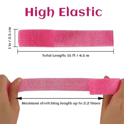 24 Rolls Elastic Self Adhesive Bandage Wrap 1 Inch, Breathable Non Woven Cohesive Bandage, Vet Wrap for Dogs, Ankle Sprains Swelling Medical First Aid Tape, Sports Athletic Tape Color Hot Pink - color: 1 Inch-24 Count Hot Pink