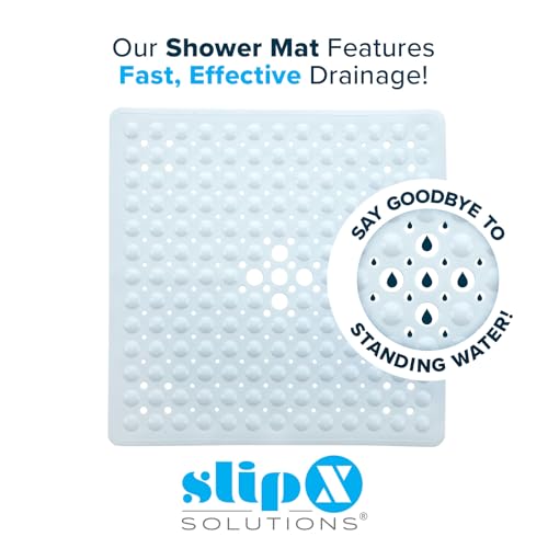 SlipX Solutions 21" Square Non Slip Shower Stall & Bathtub Mat, White | Anti Slip Essential Shower Mat For Bathers Of All Ages, 25% Stronger Suction Cups, Soft Underfoot, Machine Washable - color: White