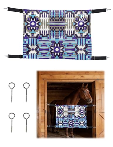 Harrison Howard Horse Stall Guard with Adjustable Straps and Sturdy Spring Hooks Included Aisle Guard Stall Guard for Horses,Mosaic Blue - color: Mosaic Blue