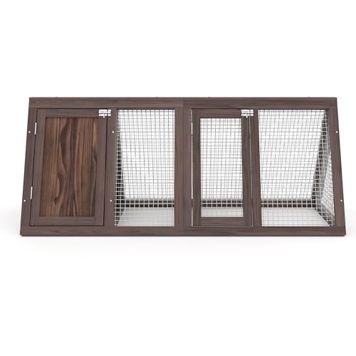 Rabbit Hutch, Small A-Frame Chicken Coop w/ 2 Door & Run Cage(Brown) | Outdoor Wooden Triangle Quail Hutch w/ Ventilating Wire Poultry Hutch for Small Animal Quail Cage Backyard - color: Brown