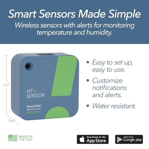 SensorPush HT.w Temperature & Humidity Sensor, Water Resistant, Bluetooth | Bluetooth sensor measures dewpoint, VPD & heat index, indoor/outdoor, unlimited in-app data, works with G1 Gateway, USA made