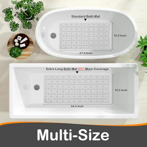 Yimobra Bathtub Mat Non Slip, 27.5"X15.5" Machine Washable Shower Floor Mat, Soft on Feet, Bath Mat with Drain Holes and Suction Cups, Bathroom Essentials, Clear - color: Clear, size: 27.5 X 15.5 Inch