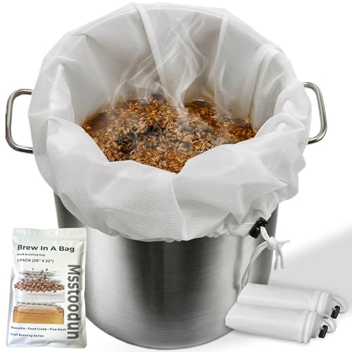 2 Pack BIAB Brewing Bag, 26" x 22", 250 Micron Reusable Fine Mesh Brew Bags with Reinforced Stitching & Drawstring, Heavy Duty Nylon Straining Bag for All Grain Home Brewing & Beer Wine Cider - size: 2Pack 26" X 22"