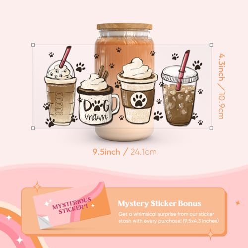 Kaciola 10 Sheets UV DTF Cup Wraps for 16 oz- Coffee Theme UV DTF Stickers, 1 Sheet Mysterious Pattern Transfer, Rub on Transfers Stickers for 16 oz Libbey Glasses Crafting - style: Coffee